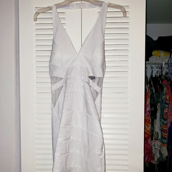 White Halter Top Mini Mesh Cut Out Dress - Picture 6 of 8